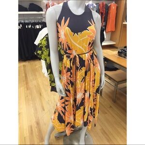Gap Maxi Dress Asymmetrical Hem Twisted Racer Back Orange Tropical Floral Large